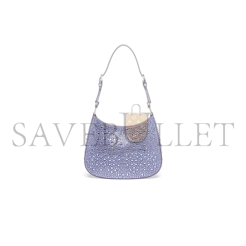 PRADA CLEO CRYSTAL EMBELLISHED SATIN SHOULDER BAG 1BC169 (22*18.5*4.5cm)